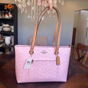 Coach Viral Powder Pink Station Tote with Tan Handles